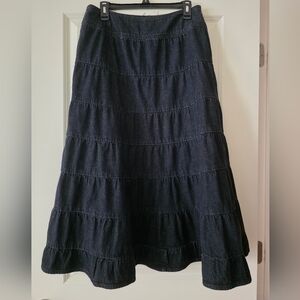 Y2k LAL Tiered Midi Denim Skirt Womens 10 Cotton Western Boho Rodeo Vintage